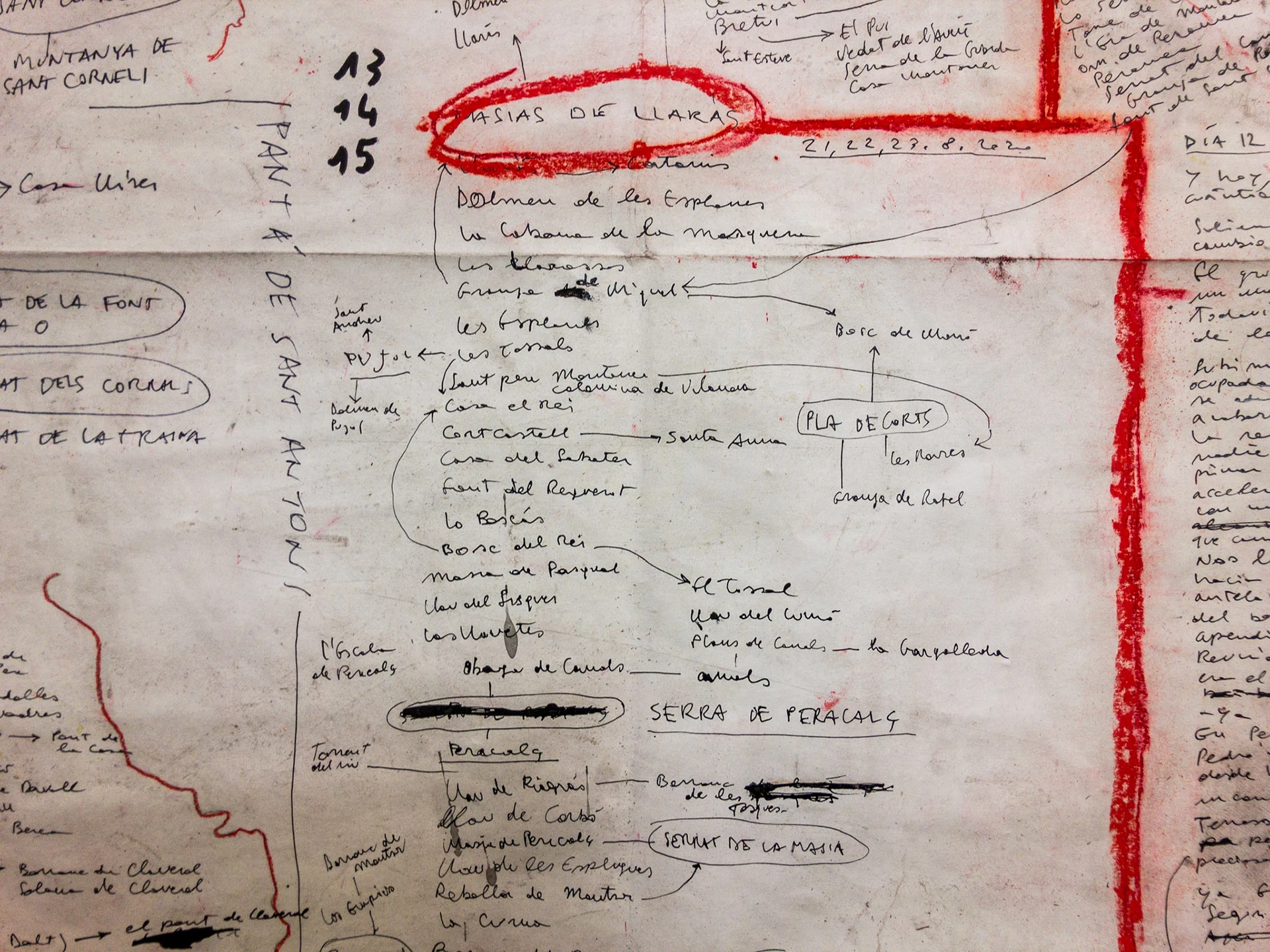 Mapa de viaje I (Grand Tour 2020), 2020, técnica mixta sobre papel, 150 × 300 cm