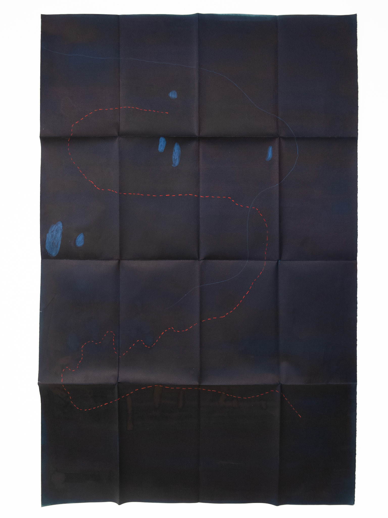 Mapa nocturno VI, 2018, técnica mixta sobre papel, 100 × 70 cm