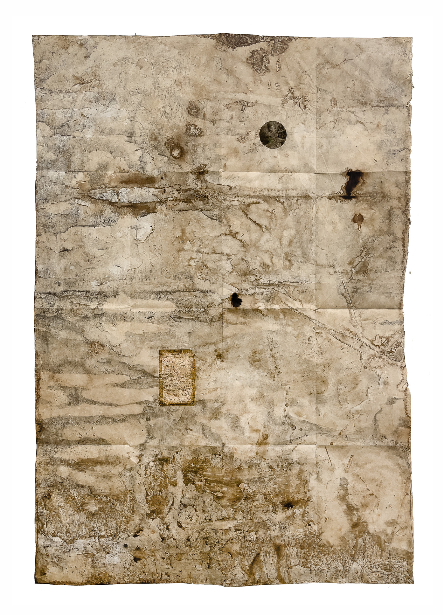 Turó de l’Home, Montseny, Catalunya. 2023, 150 × 100 cm, fragmento de mapa, papel, colores vinílicos sobre papel