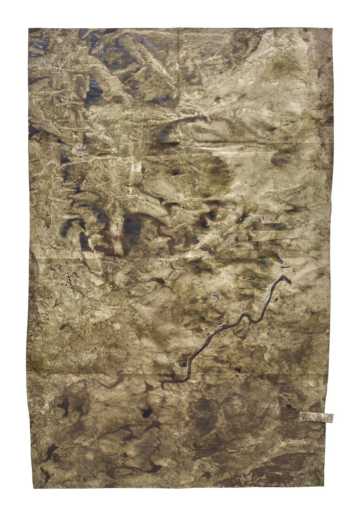 Mapa Sequere 04, técnica mixta y collage sobre papel, 150 × 100 cm