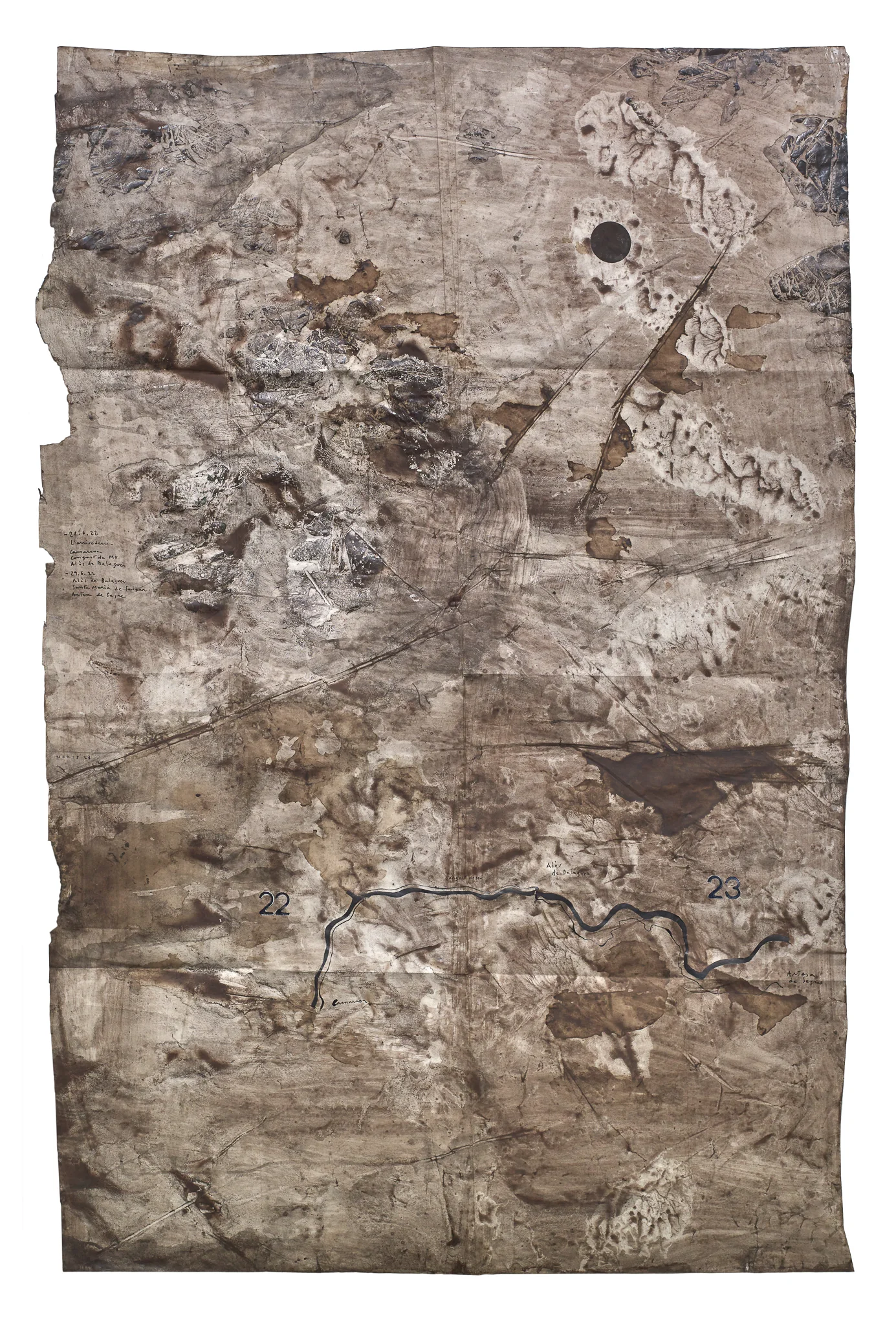 Mapa Sequere 18, técnica mixta y collage sobre papel, 150 × 100 cm