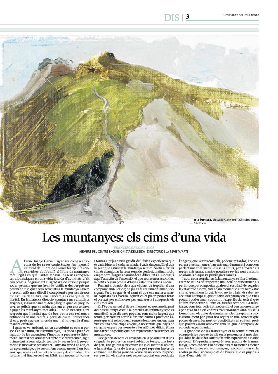 La montaña — y mi trabajo — en el suplemento DiS del Segre (noviembre 2020)